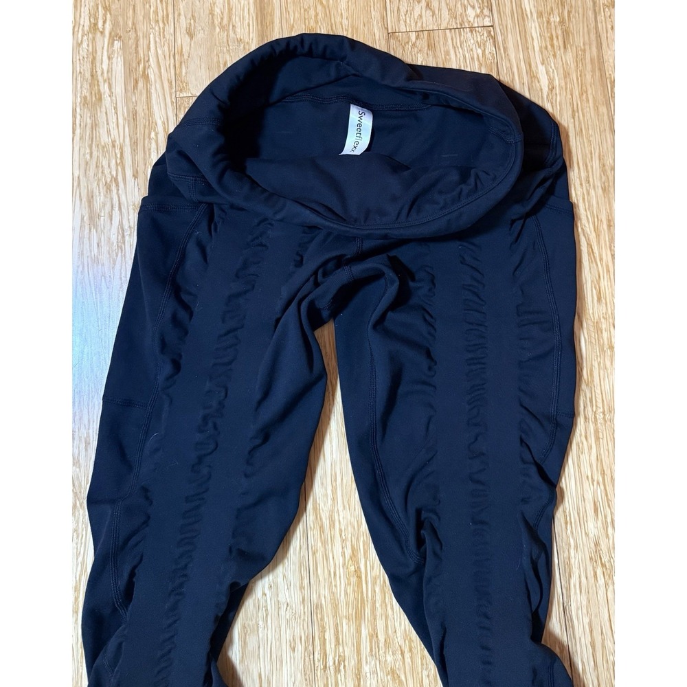 Sweetflexx Leggings Womens Sz 8 Black High Rise Textured Resistance Band Shaping - Picture 3 of 5